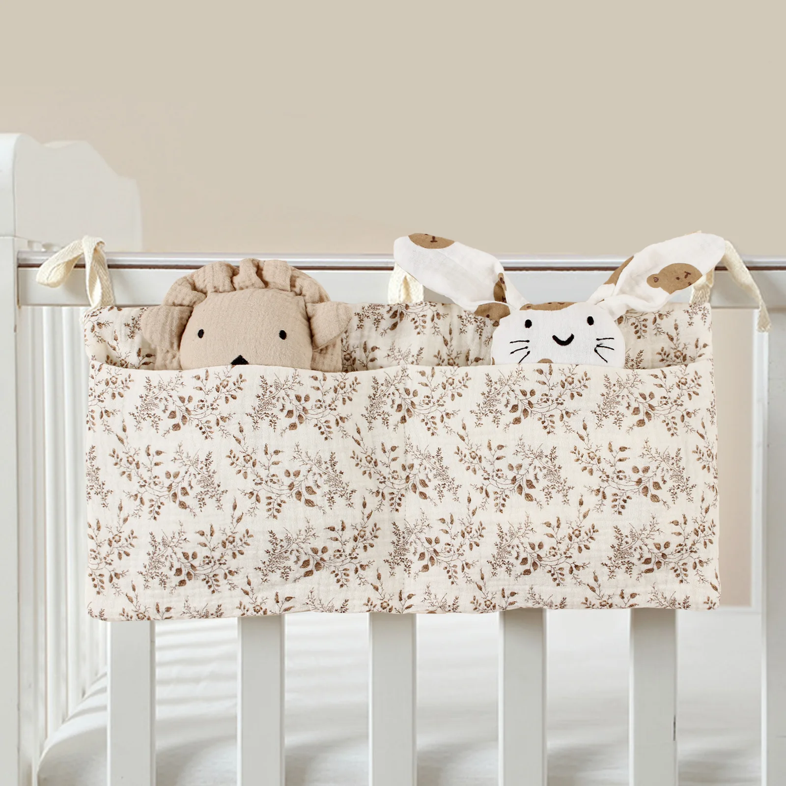 Pure cotton baby bed circumference double pocket children's bottle bedside hanging bag baby diaper storage cart hanging bag