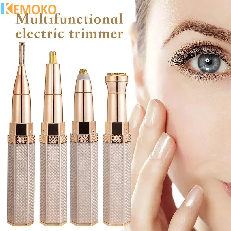 

4 In 1 Lipstick Shaver Painless Hair Removal Shaver Electric Nose Hair Epilator Face Remover Painless Beauty Eyebrow Trimmer