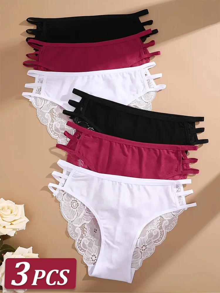 3 Stück Damen nahtlose Slips sexy Spitze Dessous ausgehöhlte niedrige Höschen Träger Hipster gemütliche Unterwäsche weibliche Intimates