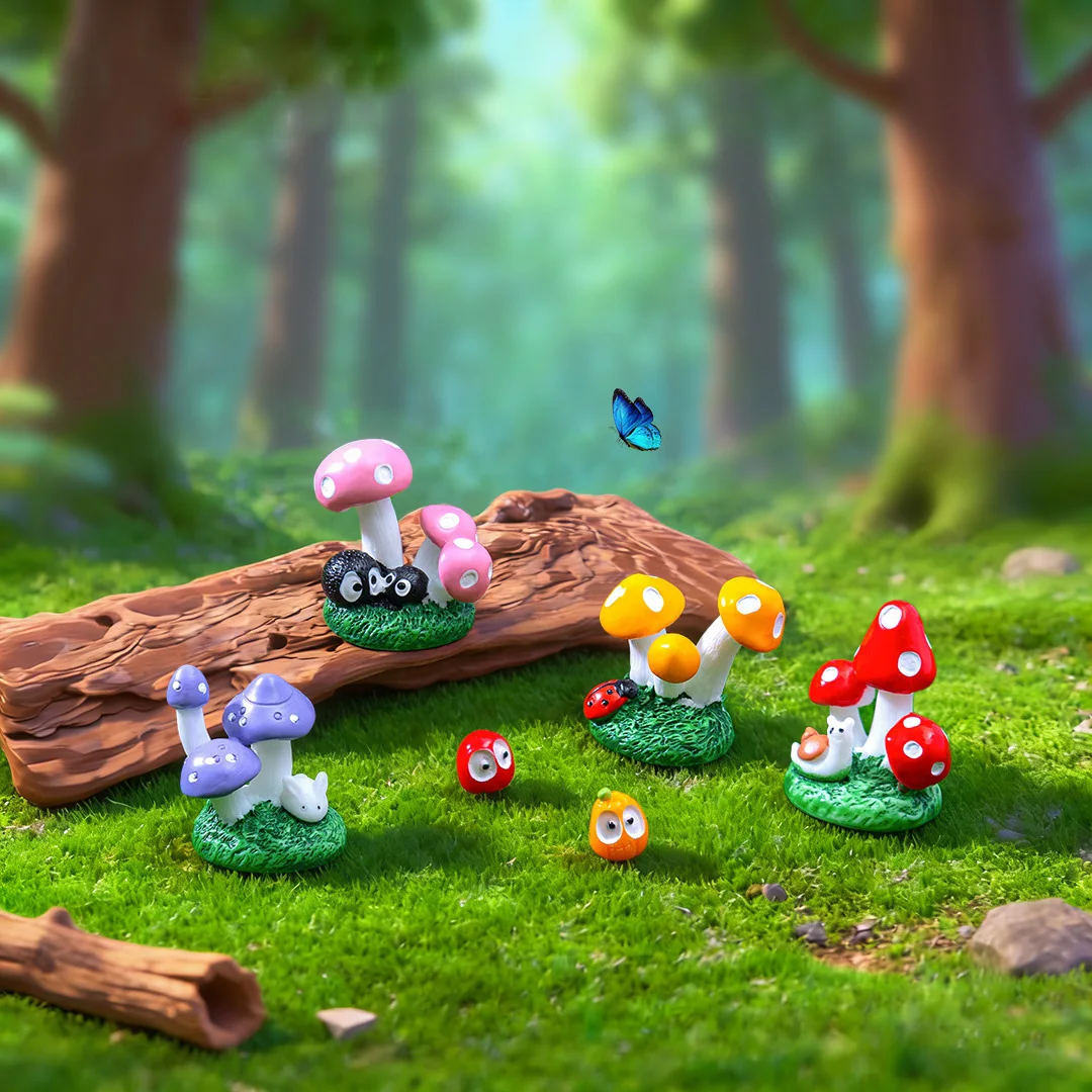 Animal Mushroom Miniature Figurine Simulated Plant Scenery Home Cake Decor Fairy Garden Decoration DIY Accessories Resin Craft