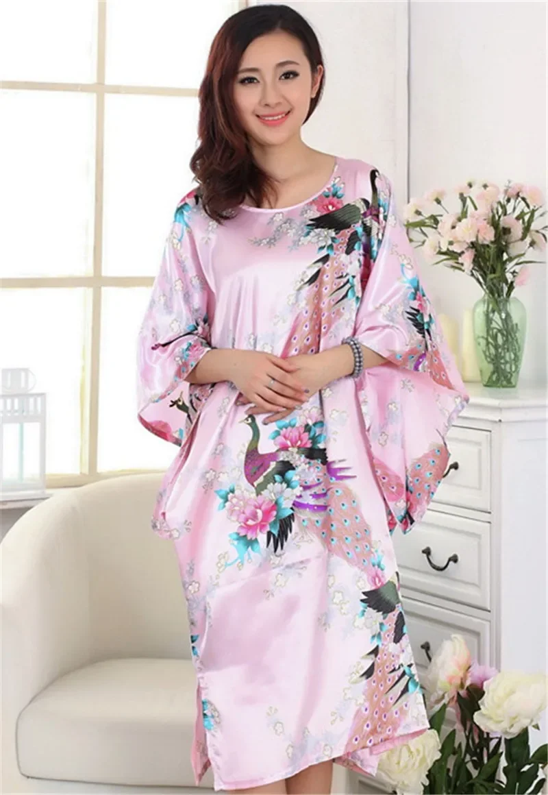 2025 New Short Style Loose Japanese Satin Peacock Woman Yukata Dress Bathrobe Gown Bride Bridesmaid Wedding Robes Sexy Sleepwear - view 5