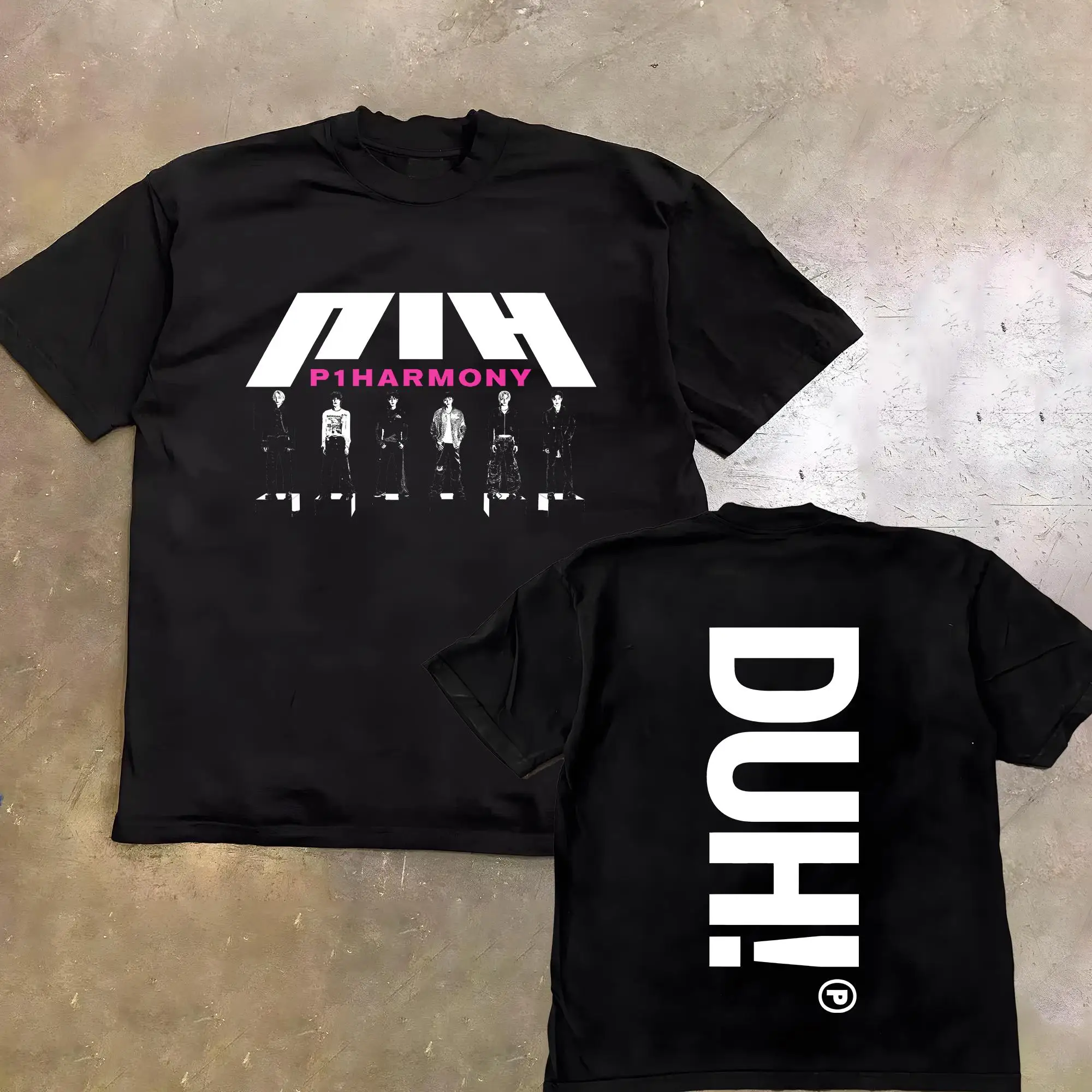 تي شيرت P1Harmony DUH Graphic Kpop - تي شيرت صيفي قصير الأكمام لعام 2025، قمة الموضة لملابس الشارع لمحبي Kpop للرجال والنساء