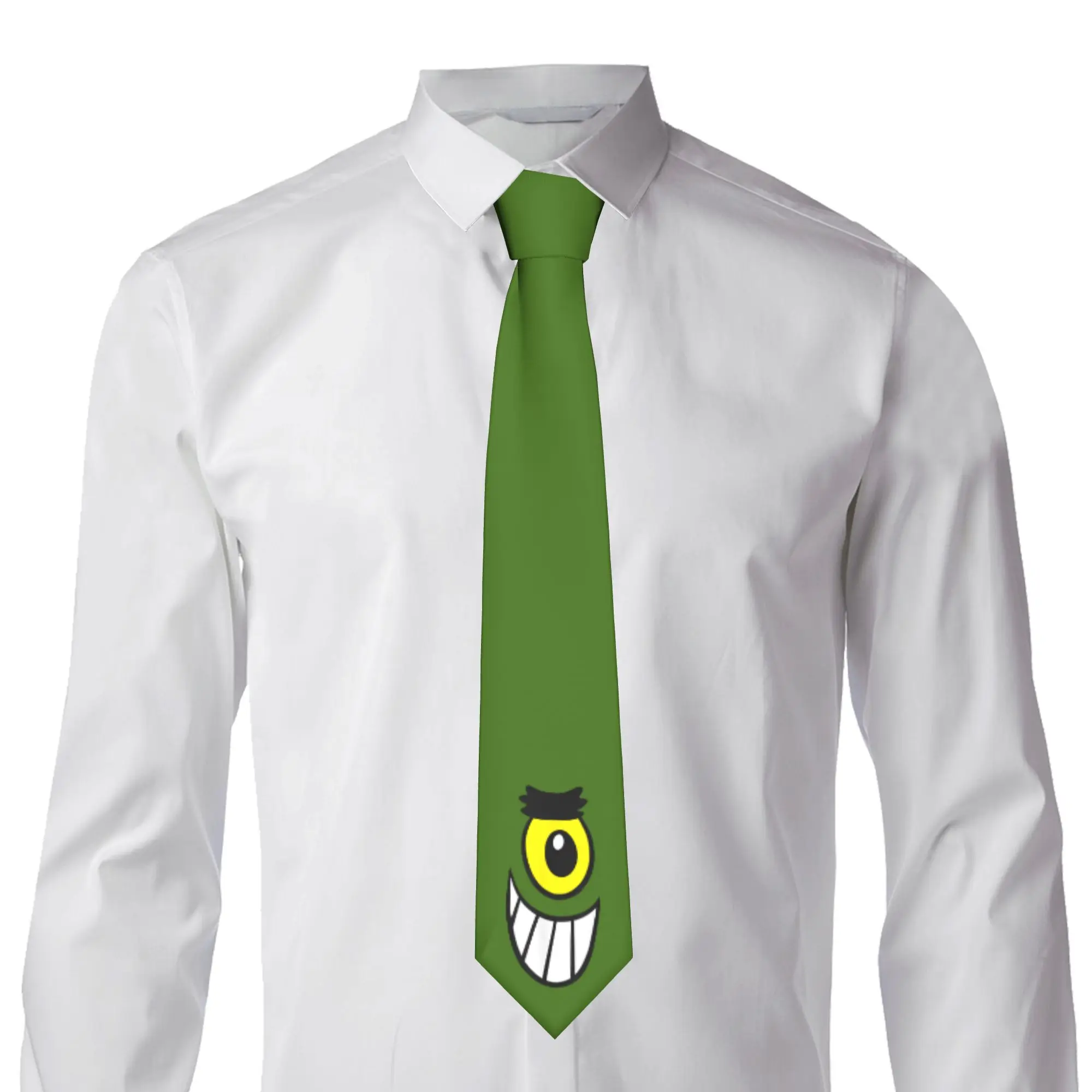 SpongeBobed SquarePants Halloween Plankton Big Face Necktie Men Women Fashion Narrow  Neck Tie for Mens Daily Wear Gravatas