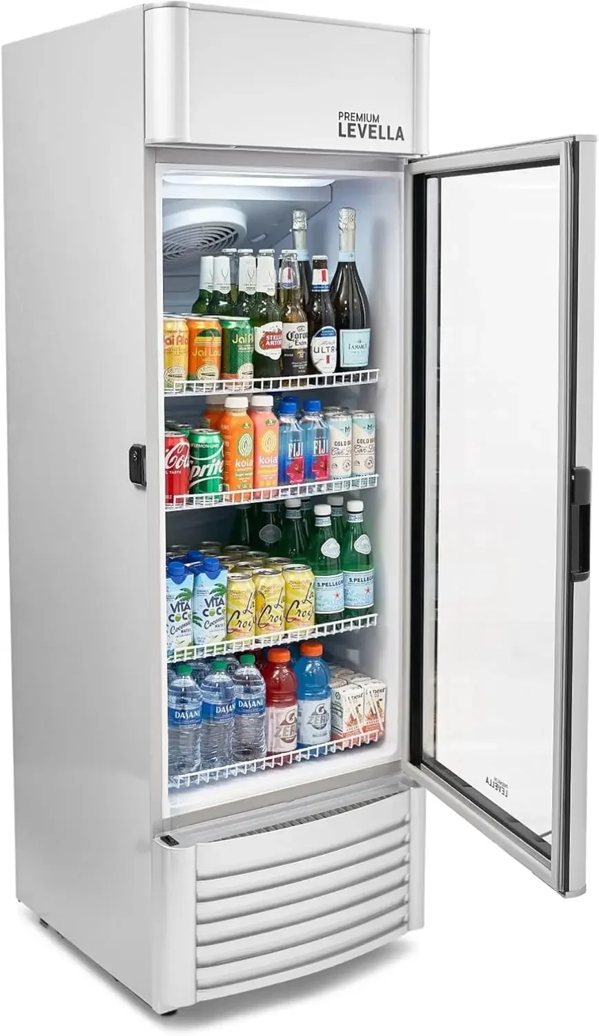 PRF90DX Glass Door Display Refrigerator 9.0 cu ft Commercial Beverage Cooler Merchandiser With Customizable Lightbox - Silver