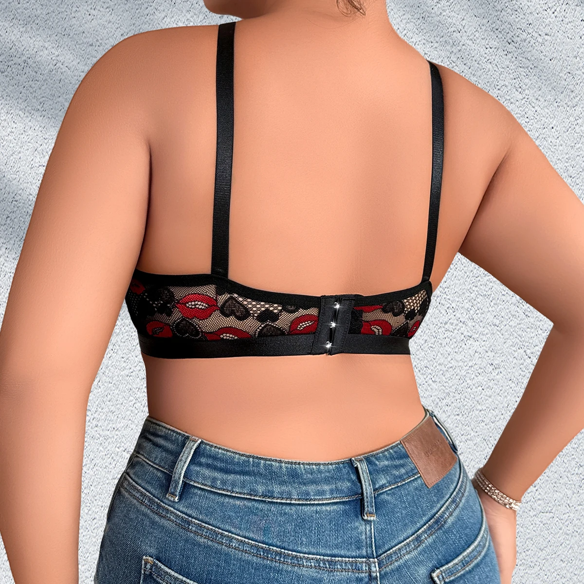 ks 1XL-4XL Plus Size Sexy Dámské Podprsenky Červené Rty Tisk Bez Vycpávky Dámské Spodní Prádlo Nastavitelný Ramenní Popruh Bez Kostic Sexy Lístek - náhled 2