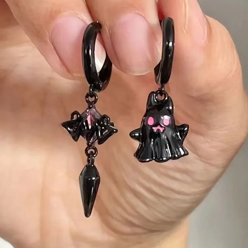 Gothic Sweet Punk Ghost Style Piercing Dangle Earring for Women Female Y2K 2000S Aesthetic White Gold Color Fashion Jewelry Gift