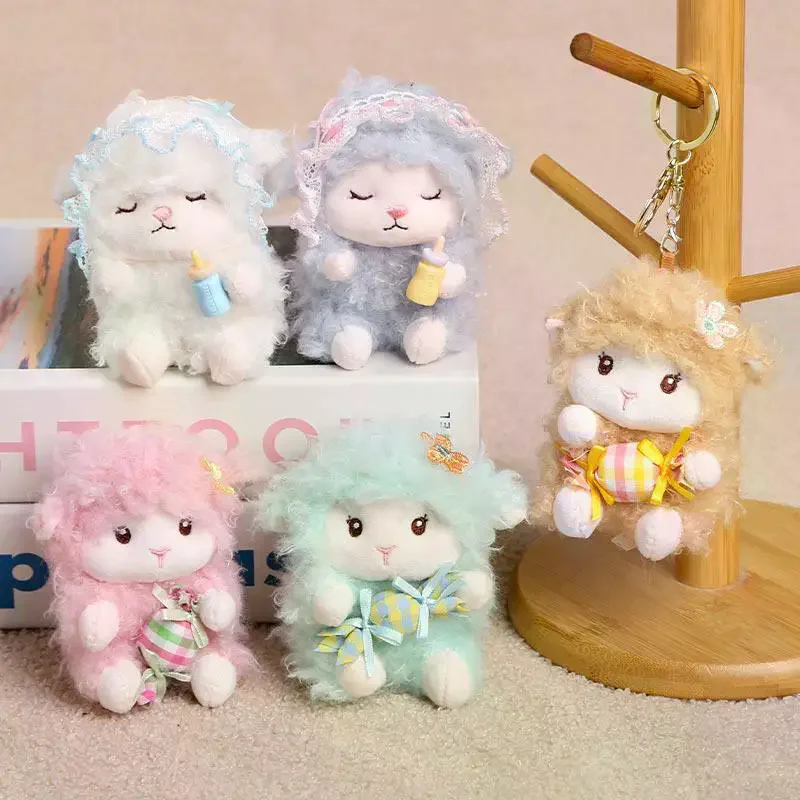 Fluffy Lamb Plush Keychain Lovely Soft Pendant Portable Backpack Decor for Family Gathering Souvenir Small Gift