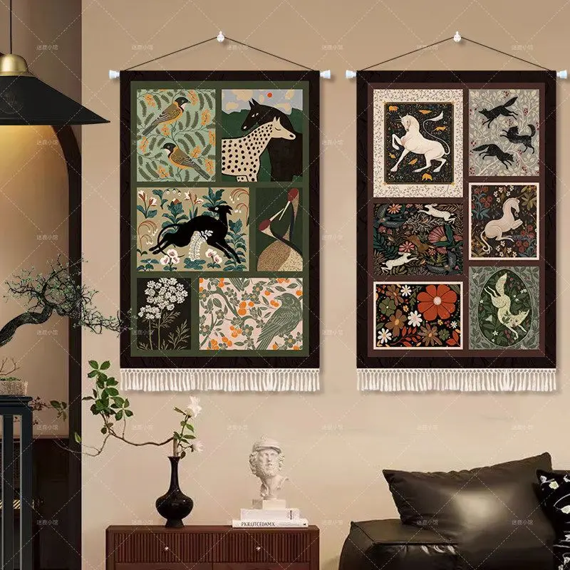 VIKAMA Collage Art Tapestry Wall Hanging Retro Leopard Zebra Print Animal Art Bedroom Home Decor
