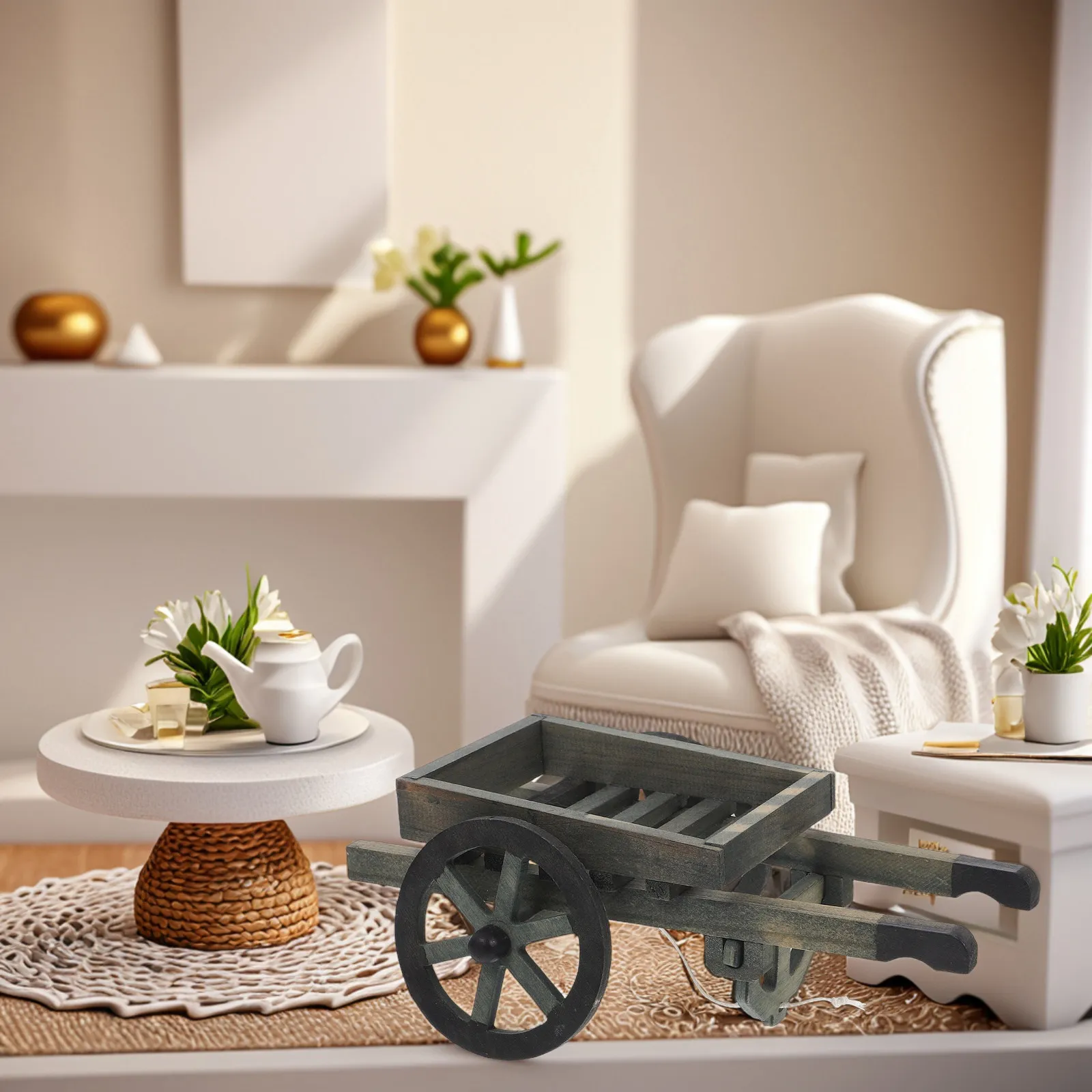 

Miniature Wooden Cart Ornament Mini House Decoration Micro Landscape Garden Accessory Farm Furniture Layout Miniature Furniture