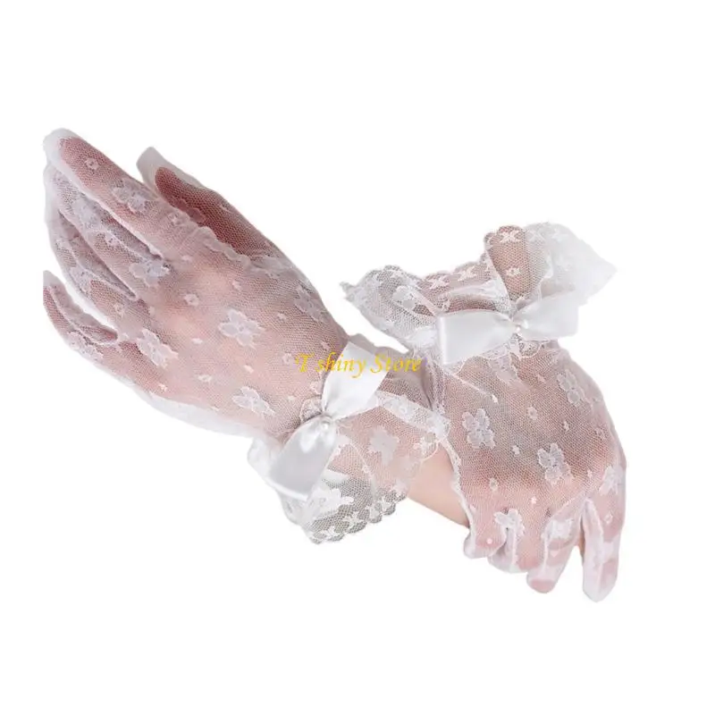 

N58F 2pcs Bride Mittens Driving Gloves Lace Glove Shawl Sunscreen Lolitas Mittens
