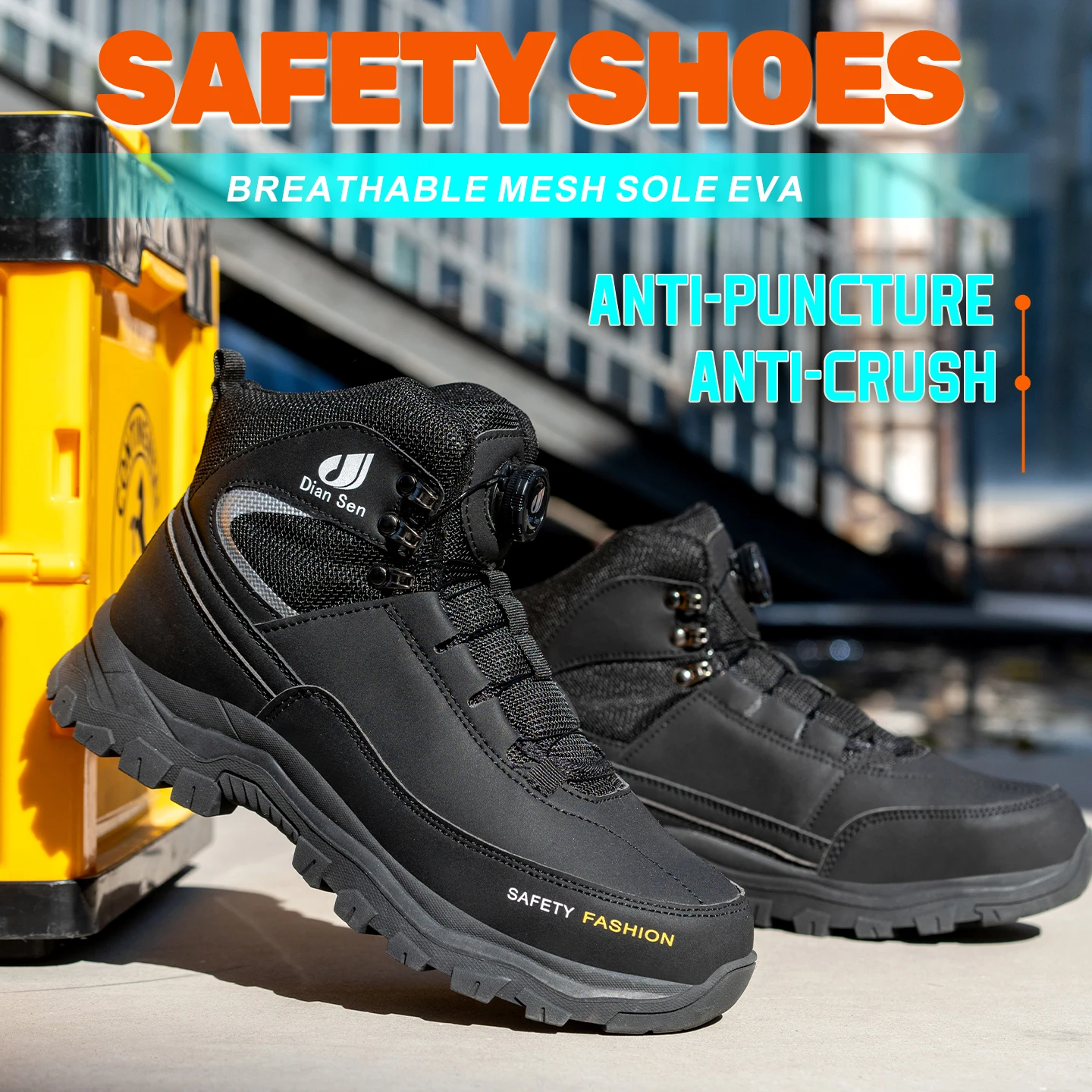 Roterende knop veiligheidsschoenen heren anti-smash anti-lek werkschoenen mode heren sportschoenen beveiliging beschermende laarzen mannelijk