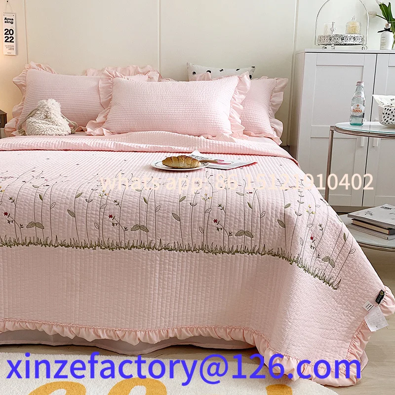 

Customizable Home Textiles Quilts Princess Ruffles Flowers Embroidery Summer Quilt Bedspread Stitch Bed