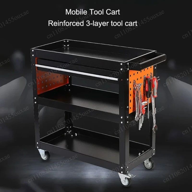 Mobile Rolling 3-Layer Tool Trolley Storage Cabinet With Wheels For Garage Warehouse Auto Shop