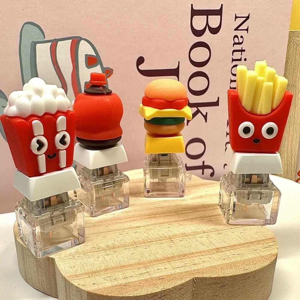 Frieten IJs Hamburger Fidget Sleutelhanger Keycap Relief Stress Vinger Toetsenbord Cap Creatief Pas de tijd