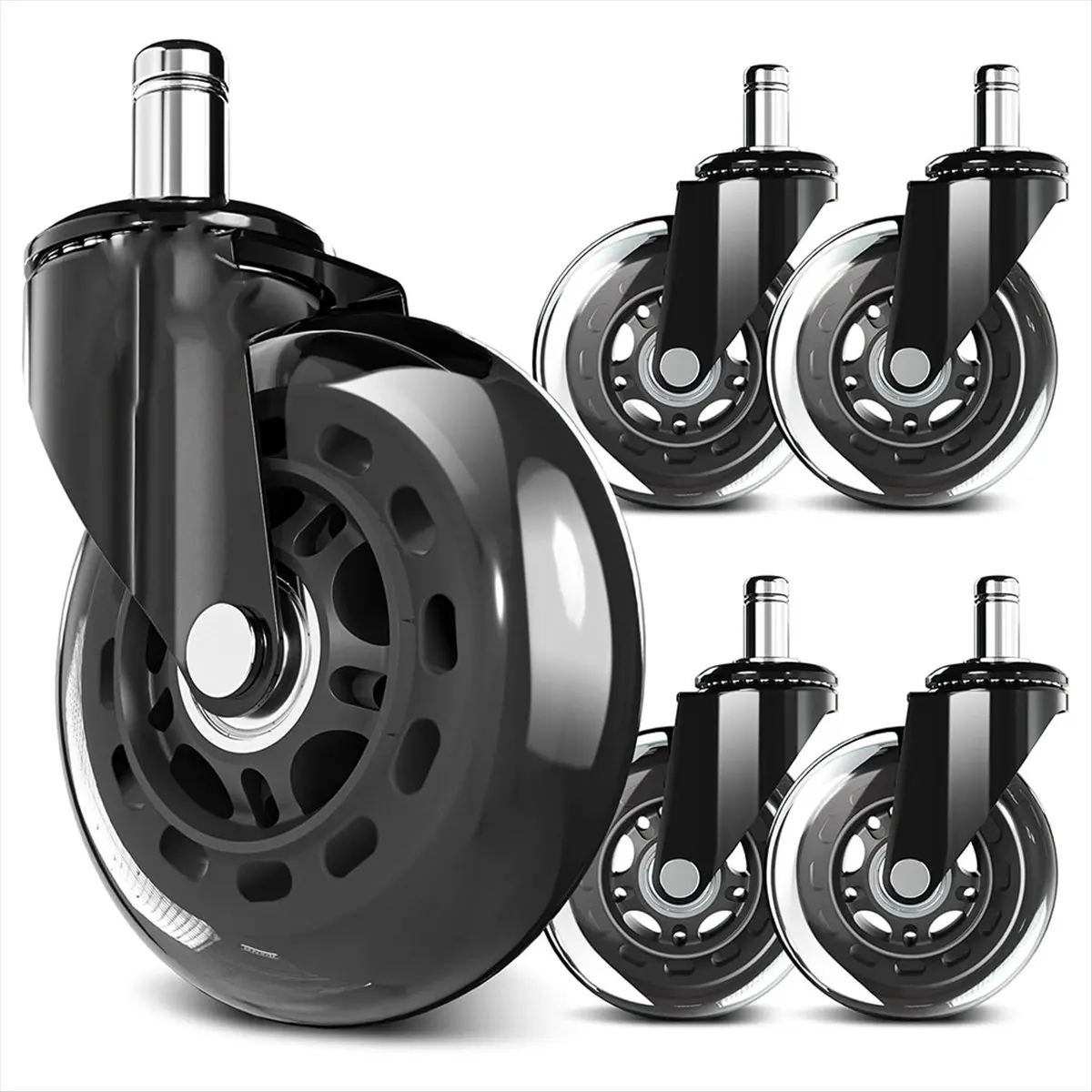 A013 5PCS Chair Wheels, Upgraded Heavy Duty Caster Wheel for Gaming Chairs, 4.5 Inch Smooth & Silence Rubber Wheels