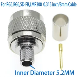 N Male Plug crimp solder For RG5 RG6 5D-FB LMR300 cable RF Connector RF Coax wire coaxial Cable