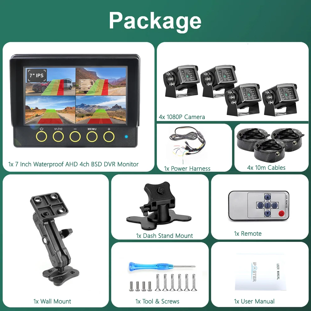 شاشة IPoster 7 بوصة مقاومة للماء مدمجة في DVR BSD Ai كشف 1080P كاميرا احتياطية للرؤية الخلفية لعربة القافلة #6