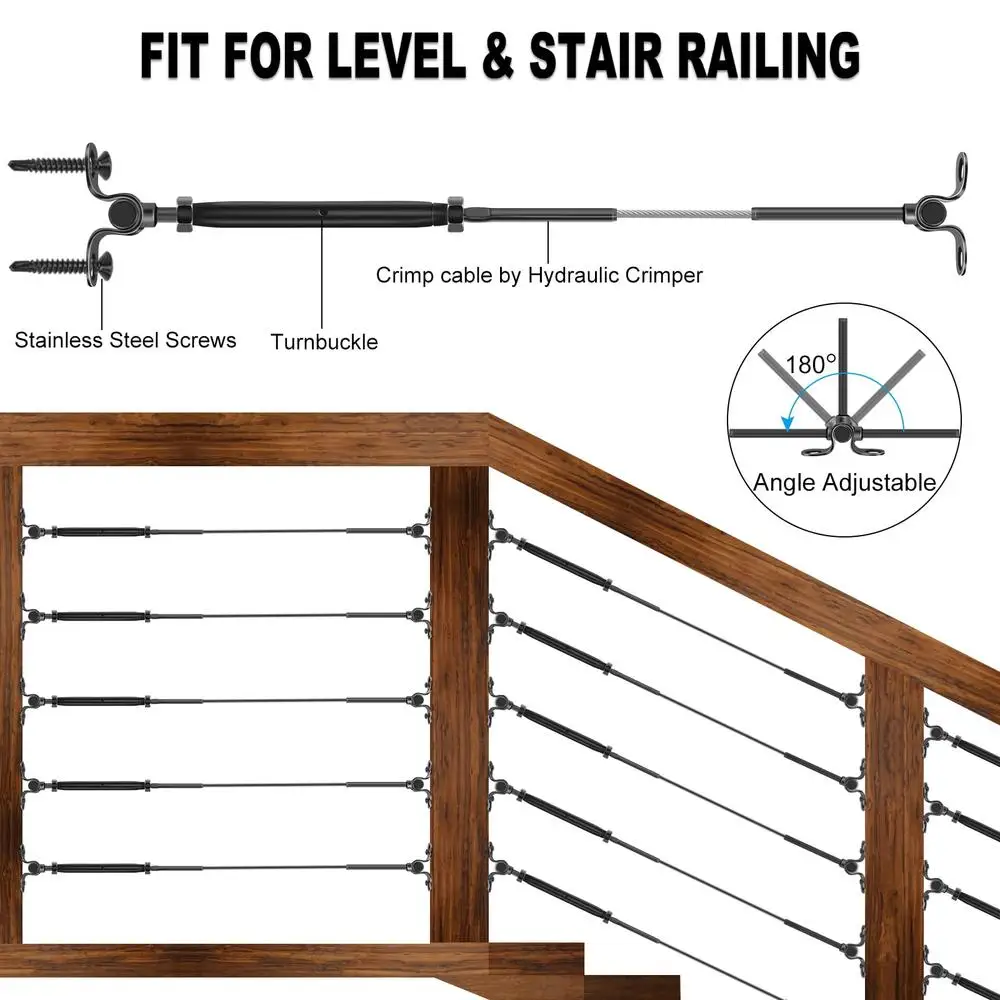 조절식 스웨이 토글 턴버클 텐셔너 키트, 1/8 인치 케이블 난간 316, 해양 등급 스테인리스 스틸 목재 포스트, 180 ° 호환