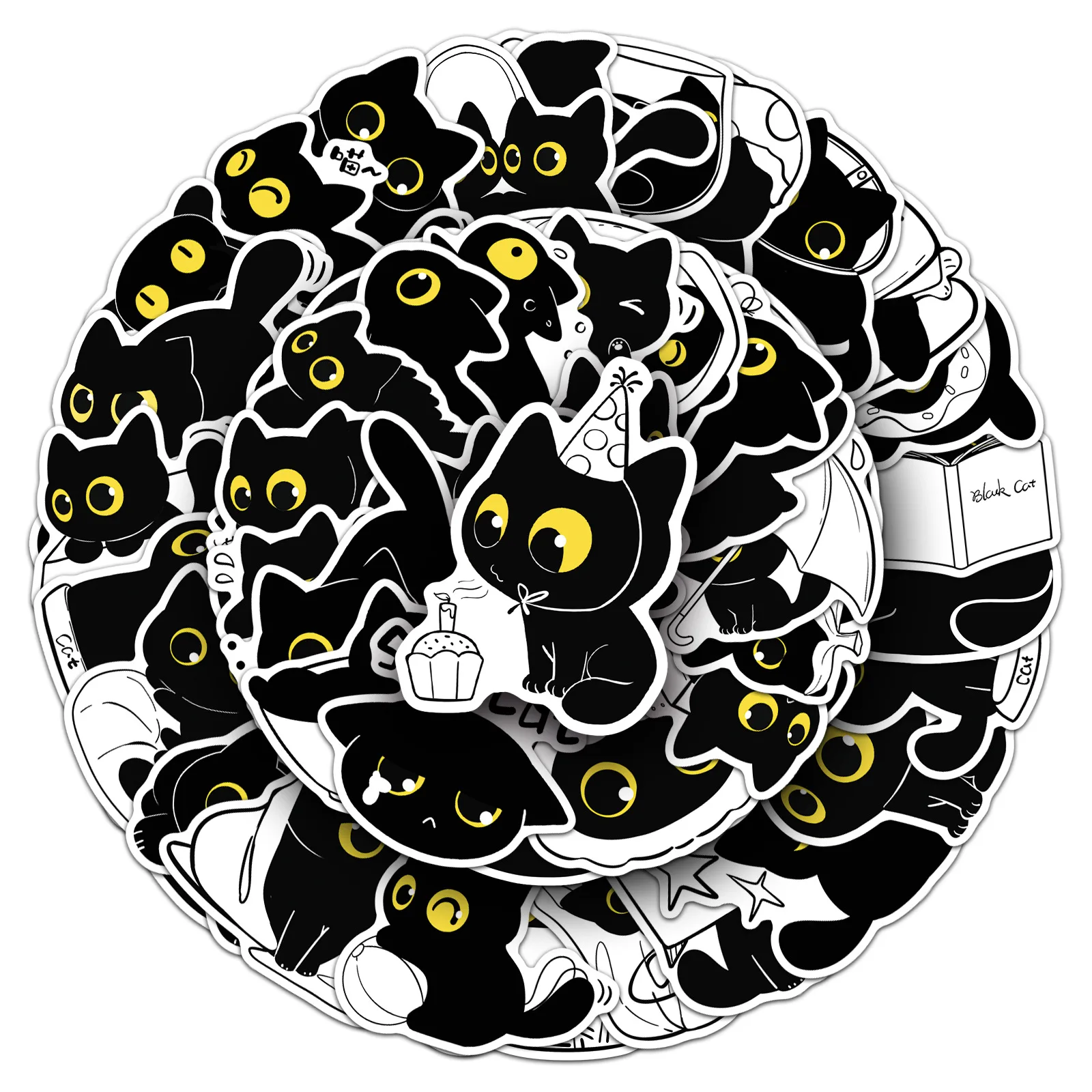 

10/50PCS Kawaii Black Cat Sticker Cute Kitten Funny Meme Graffiti Decorative Skateboard Desk Helmet Bike Decal Kids Toy Gift