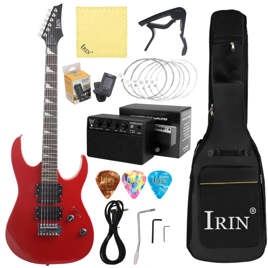 

IRIN Red 24 Frets Electric Guitar 6 Strings Maple Body Neck Guitarra with Bag Amplifier Tuner Capo Pick Cleaning Cloth Parts