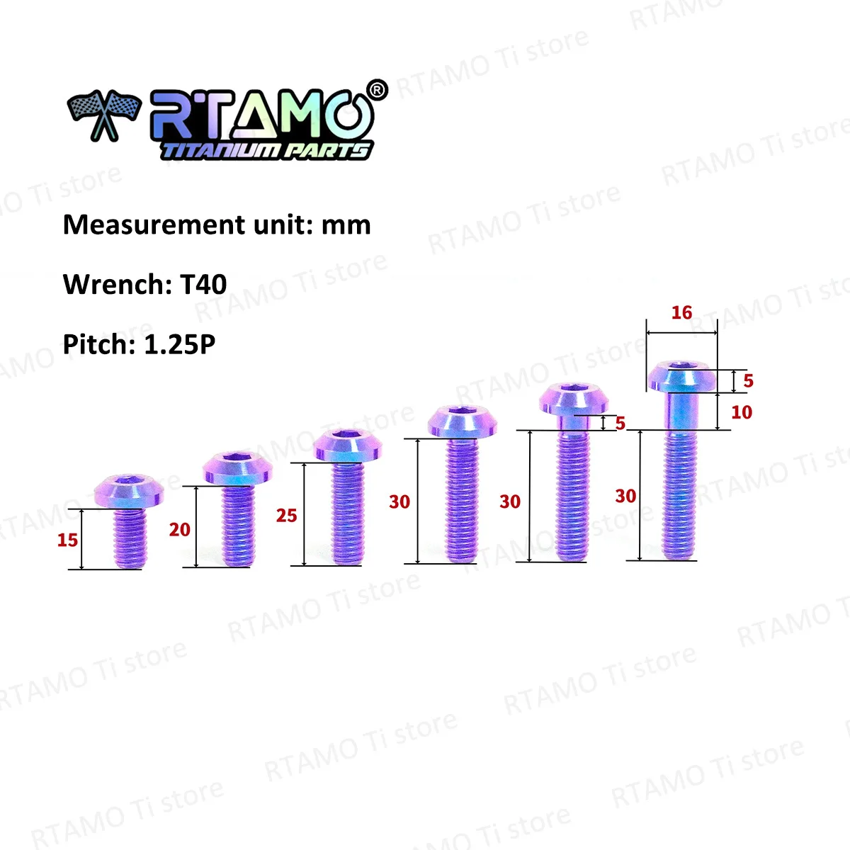 RTAMO Gr5 Titanium Bolt M8X15/20/25/30/35/40mm Allen Head Ti Screw For Bicycle Motorbike Brake