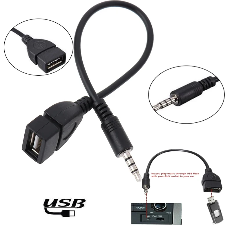 

Car Audio Cable OTG Female Adaptor Aux TO USB MP3 Playback Decoder Play USB Flash Drive Music 3.5MM OTG Adaptor Cable