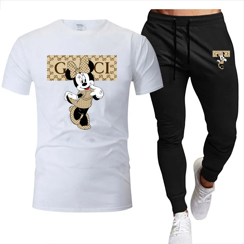

Summer cross-border hot selling Disney Mickey Mouse women's and men's casual set two-piece fashionable short sleeved T-shirt+pan