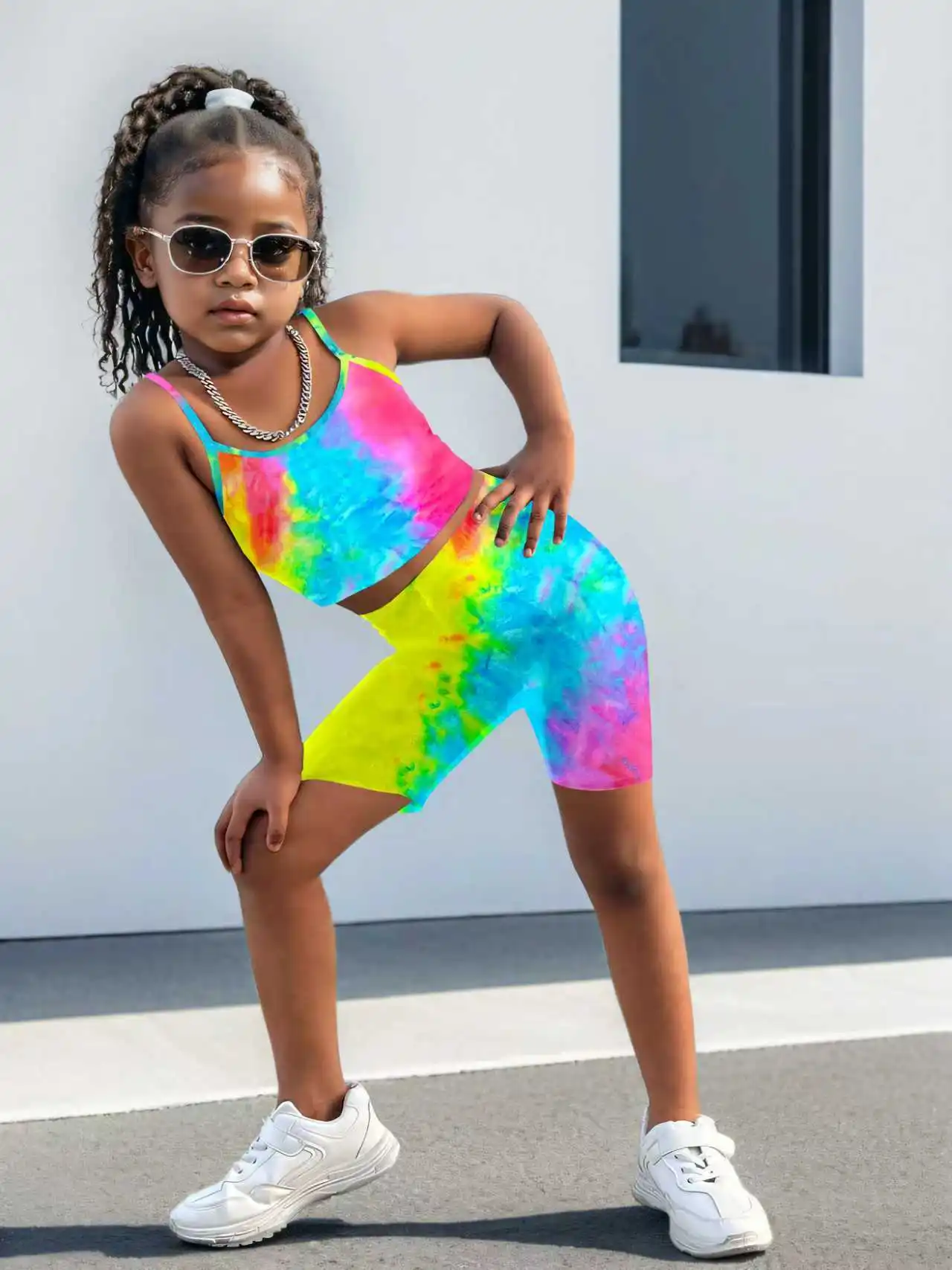 Zweiteiliges Batik-Set für Mädchen – ärmelloses Crop-Top und Shorts-Set