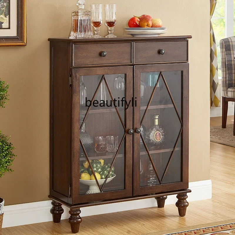 

American solid wood double-door wine cabinet guest restaurant furniture dining side, storage, restaurant glass display cabine