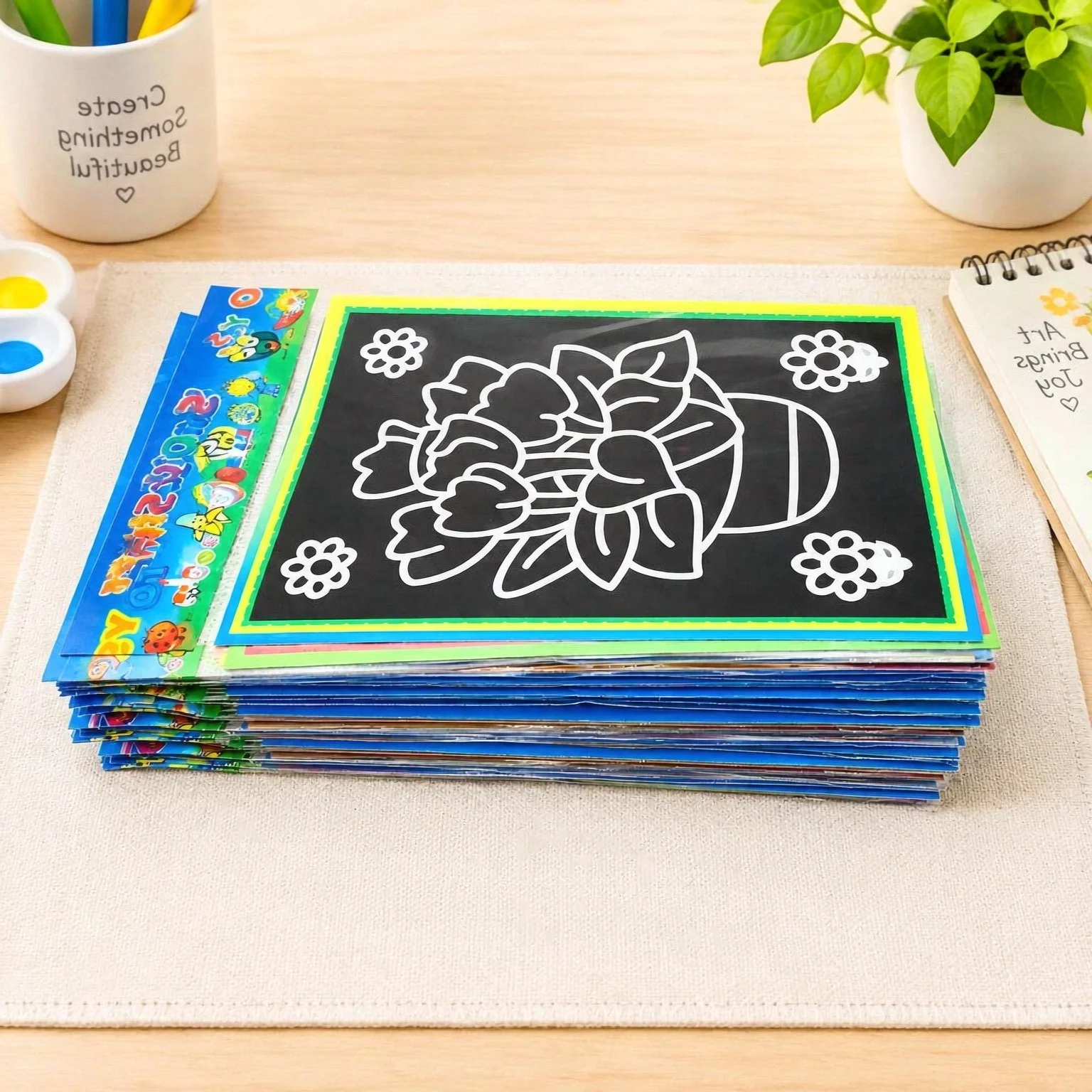 15/20pcs DIY Rainbow Scratch Art Paper with Stylus, Small Black Scratchboard Craft Sheets Set for Party Favors Goodie Bag TMZ