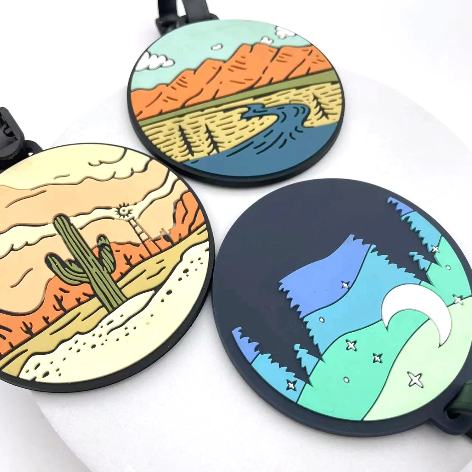 1pc/3pcs/6pcs Creative Mountain RiverCarrying Case Fashion Silicone Luggage Portable Travel Accessories Label ID Anti Loss Card