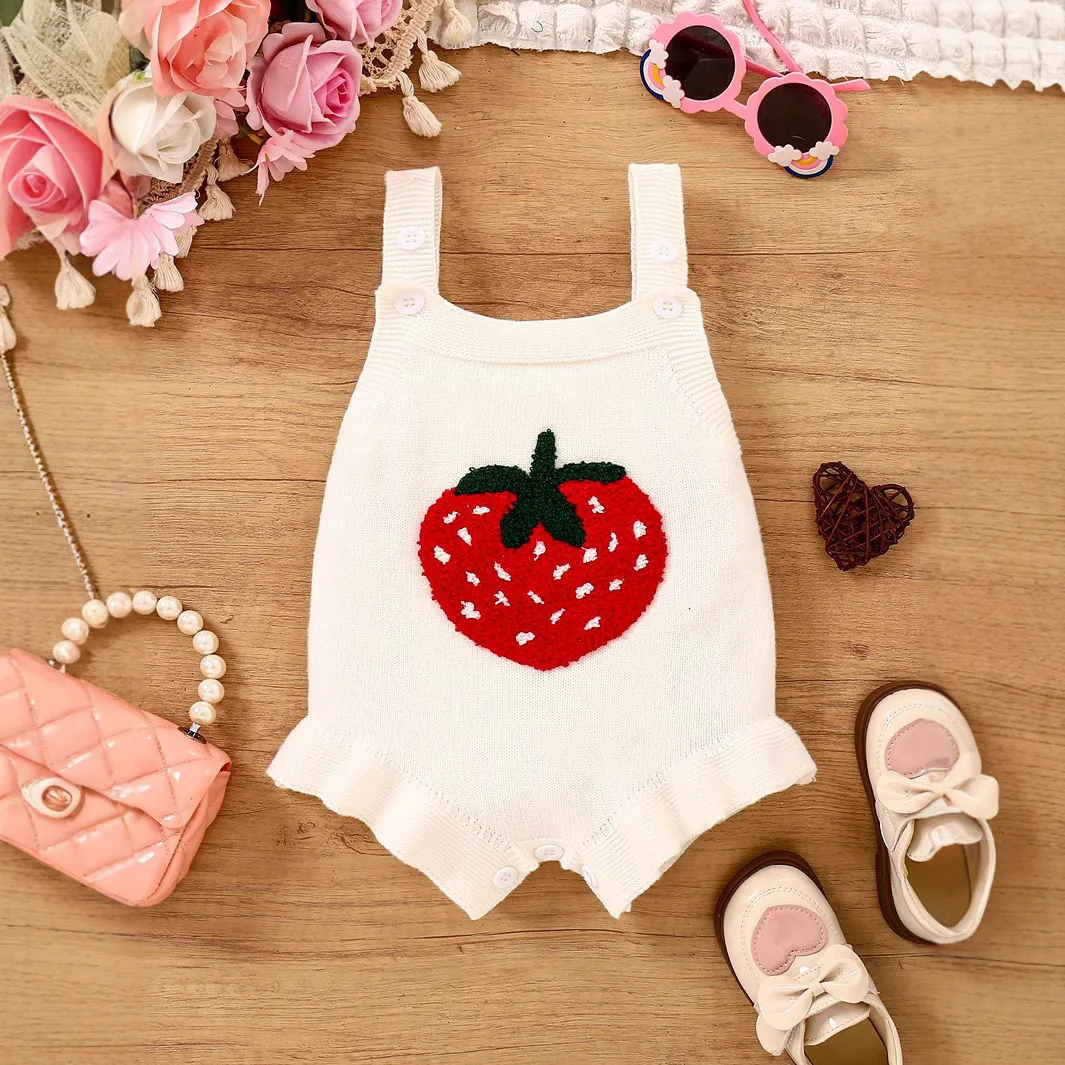 Baby gebreide bodysuit uit één stuk lente zuigelingen kinderen meisjes geschenken kleding pasgeboren Ropa Bebe romper aardbei klimpak