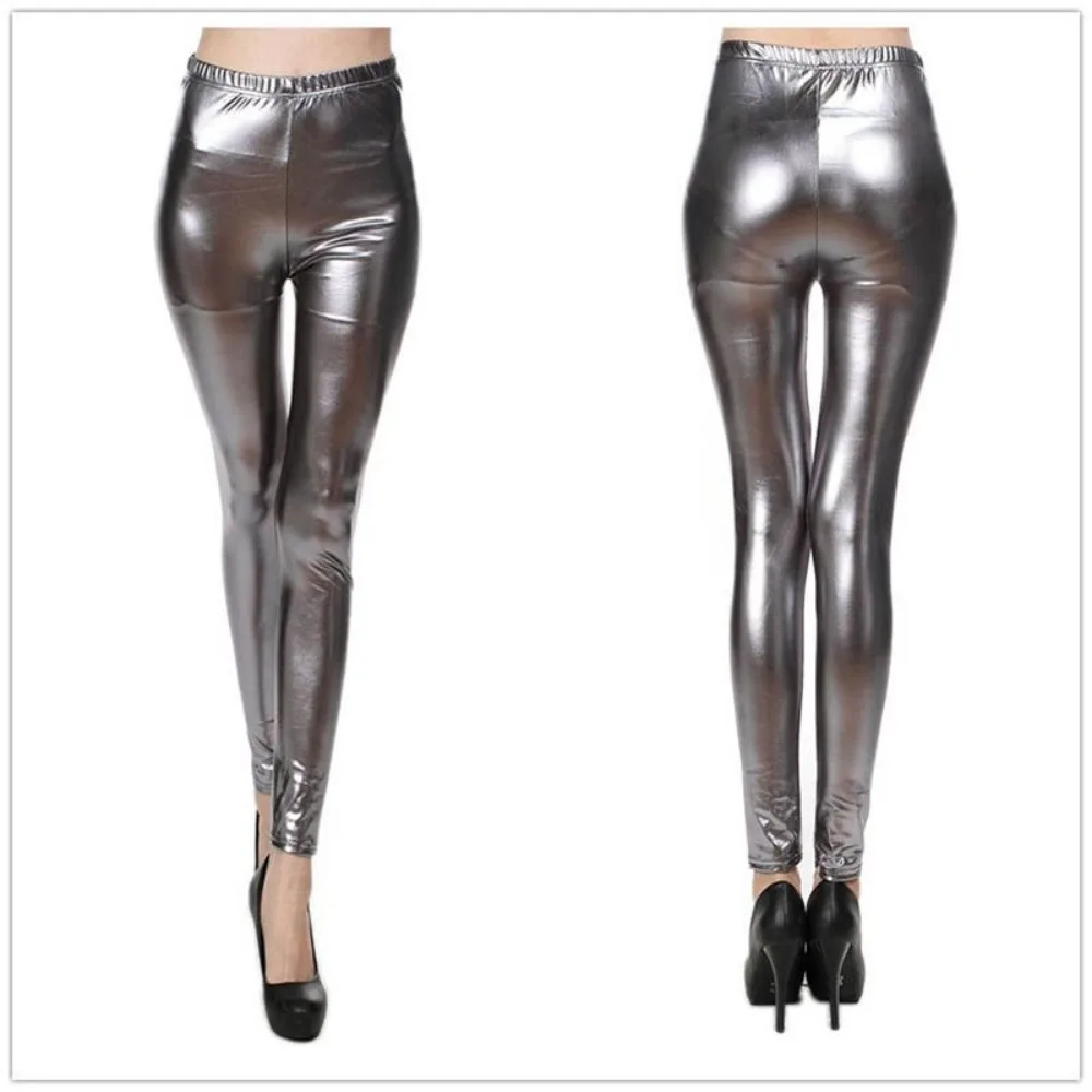 Women's Invisible Open Crotch Pants, Bright Faux Leather Pants, Sexy Yoga PU Leggings, Sports Casual Tights, Dance Club Hotpants