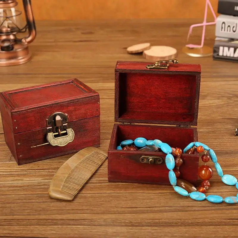 Mini Vintage Storage Box European Wooden Storage Box Creative Storage Box with Lock for Jewelry Notebook Postcards Cosmetics