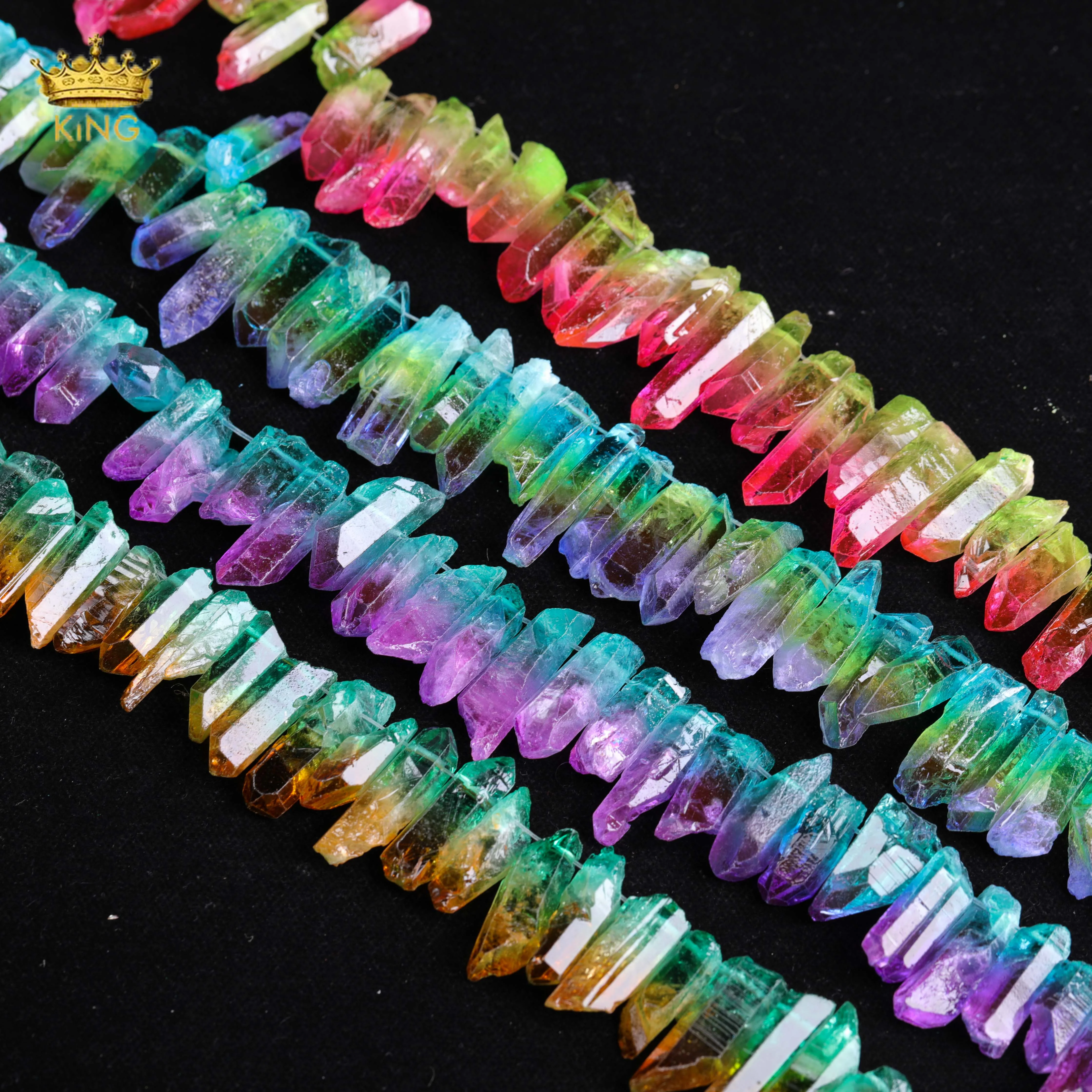 King New-Mulitcolor Crystal Quartz Points beads,Quartz Point Bead Strand,Quartz Stick Beads,Healing Crystal DIY Charms