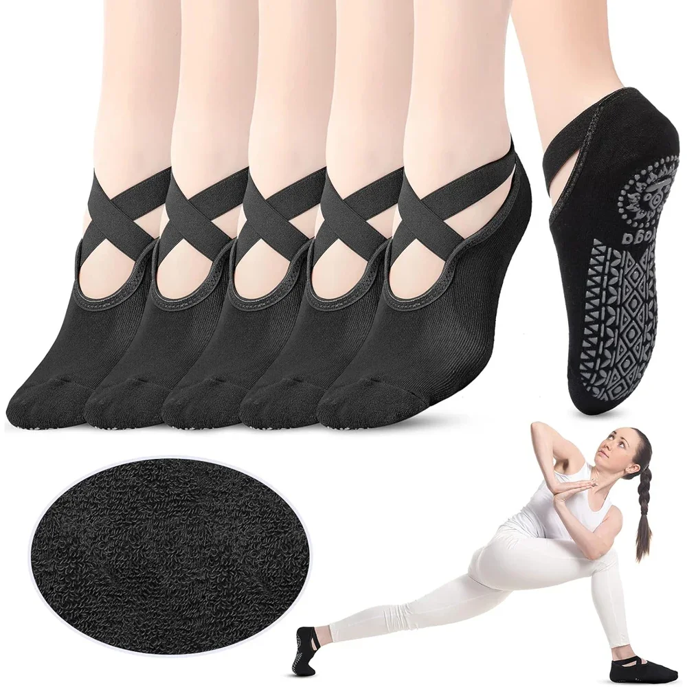 6 Pairs Yoga Socks for Women Nonslip Barre Socks with Straps Ballet Dance Socks for Yoga Pilates Ballet Barre Dance