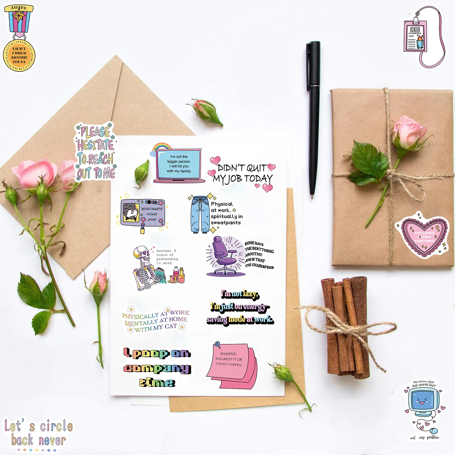 

50pcs/Pack Cute Snarky Meme Print Sticker Creative Notebook Waterproof DIY Waterproof Stationery Scrapbook Phone Decals Stickers