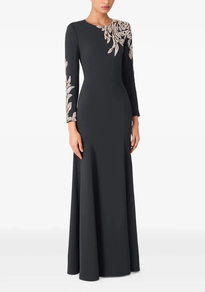 Maßgeschneiderte klassische Jersey-Perlen mit Pailletten, drapiert, A-Linie, O-Ausschnitt, lange Kleider, maßgeschneiderte Anlasskleider, Retro-Mode, hohe Qualität