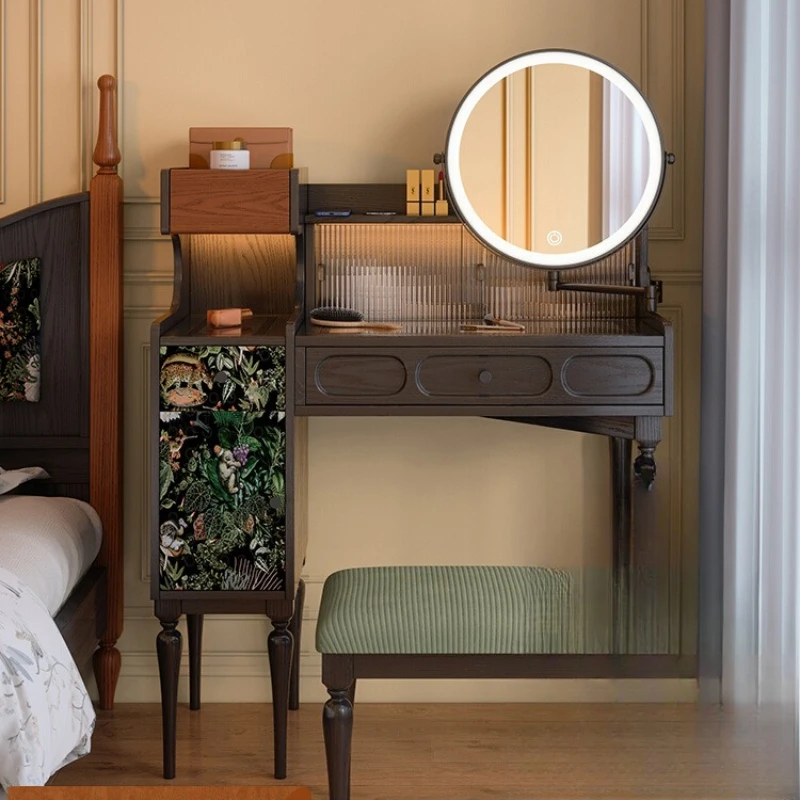 

French retro small apartment bedroom ash wood dresser medium antique high-end small makeup table