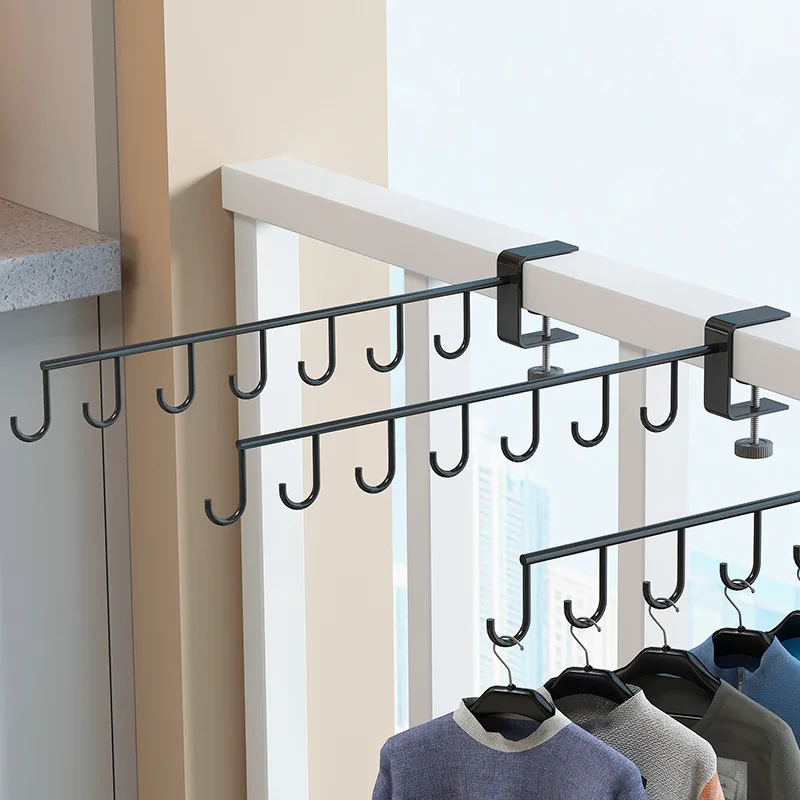 Hanging Clothes Rack with Hooks Punch Free Clothes Drying Rack Heavy Duty Clothes Storage Rod