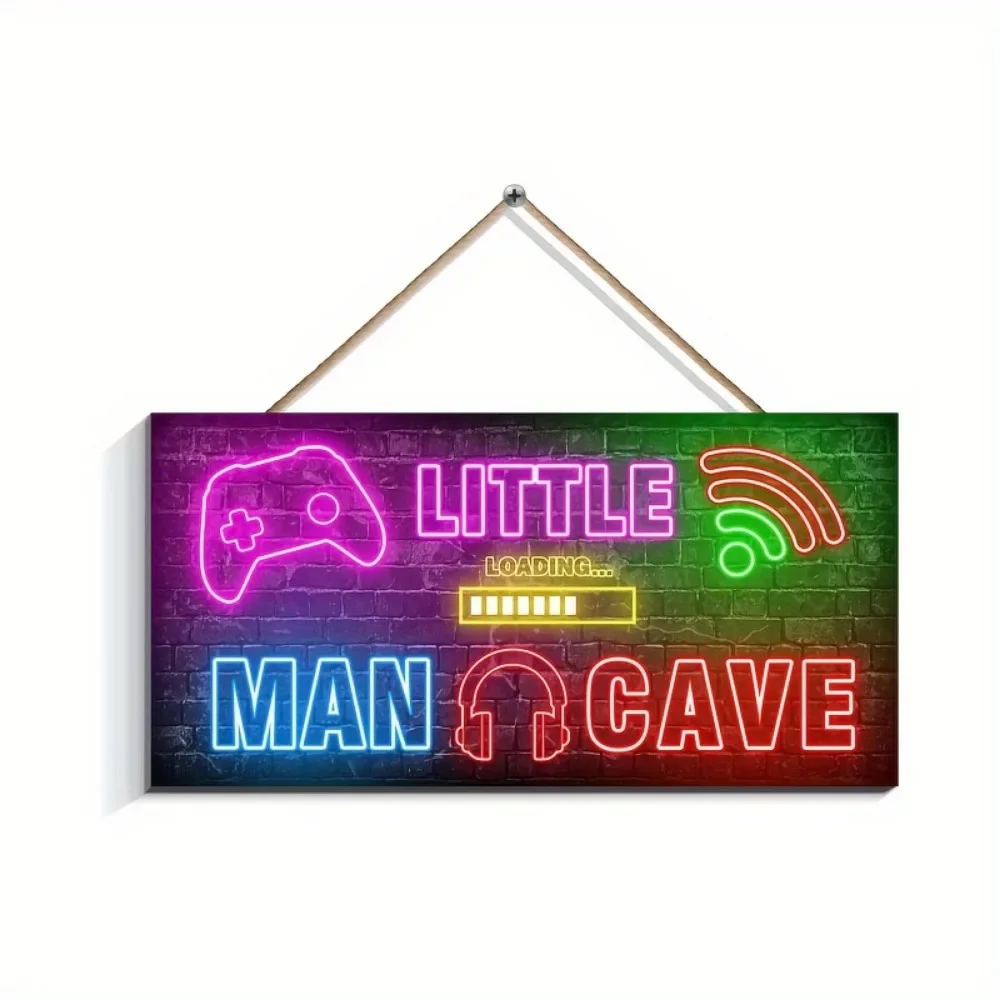 Retro Little Man Cave Quote Metal Wall Sign, Pretty Game Headphone Wifi Tin Plate for Gamer Room Wall Hanging