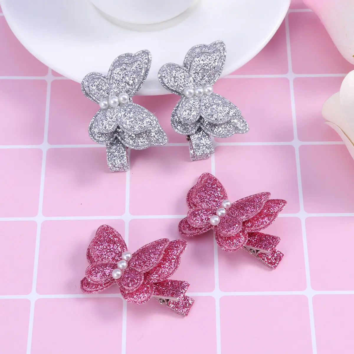 

8 шт. заколок для волос с имитацией блесток и бабочек, мультяшные заколки с пайетками для вечеринок и повседневной носки, для женских причесок и хвостиков