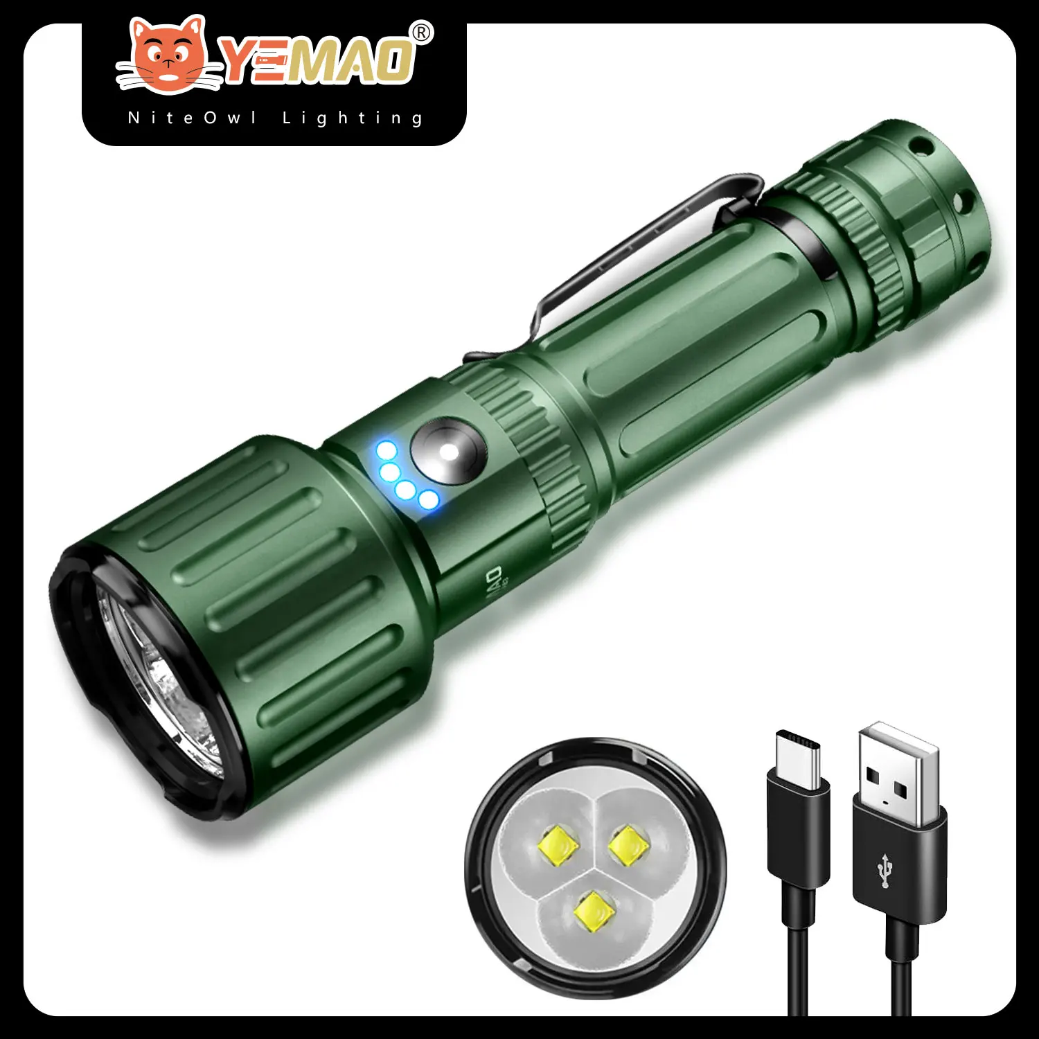 

YEMAO A83 ultra powerful flashlight 5000 lumens Tactical flashlights USB C Rechargeable LED Flash light Outdoor Search Light