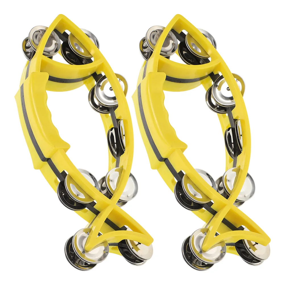 

2Pcs Hand Bell Music Toys Kids Instruments Tambourine Portable Bells for Beginners Jingle Party Yellow Fish Shape Safe Sturdy