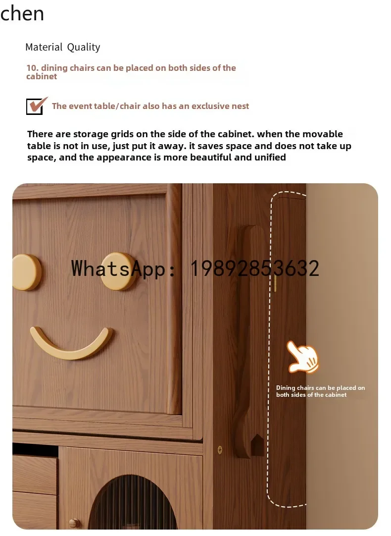 طاولة طعام قابلة للطي من الخشب الصلب LYY، طاولة بار قابلة للسحب، خزانة جانبية للتخزين، طاولة طعام مدمجة #5