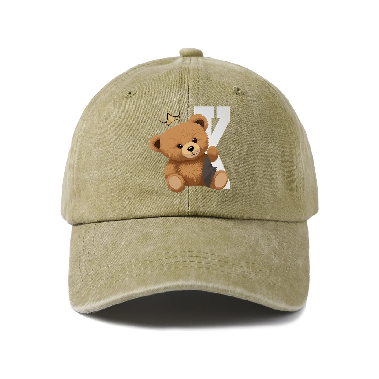 Teddy Bear Initial K Graphic Baseball Cap, Vintage Washed Adjustable Unisex Dad Hat, Streetwear Gift