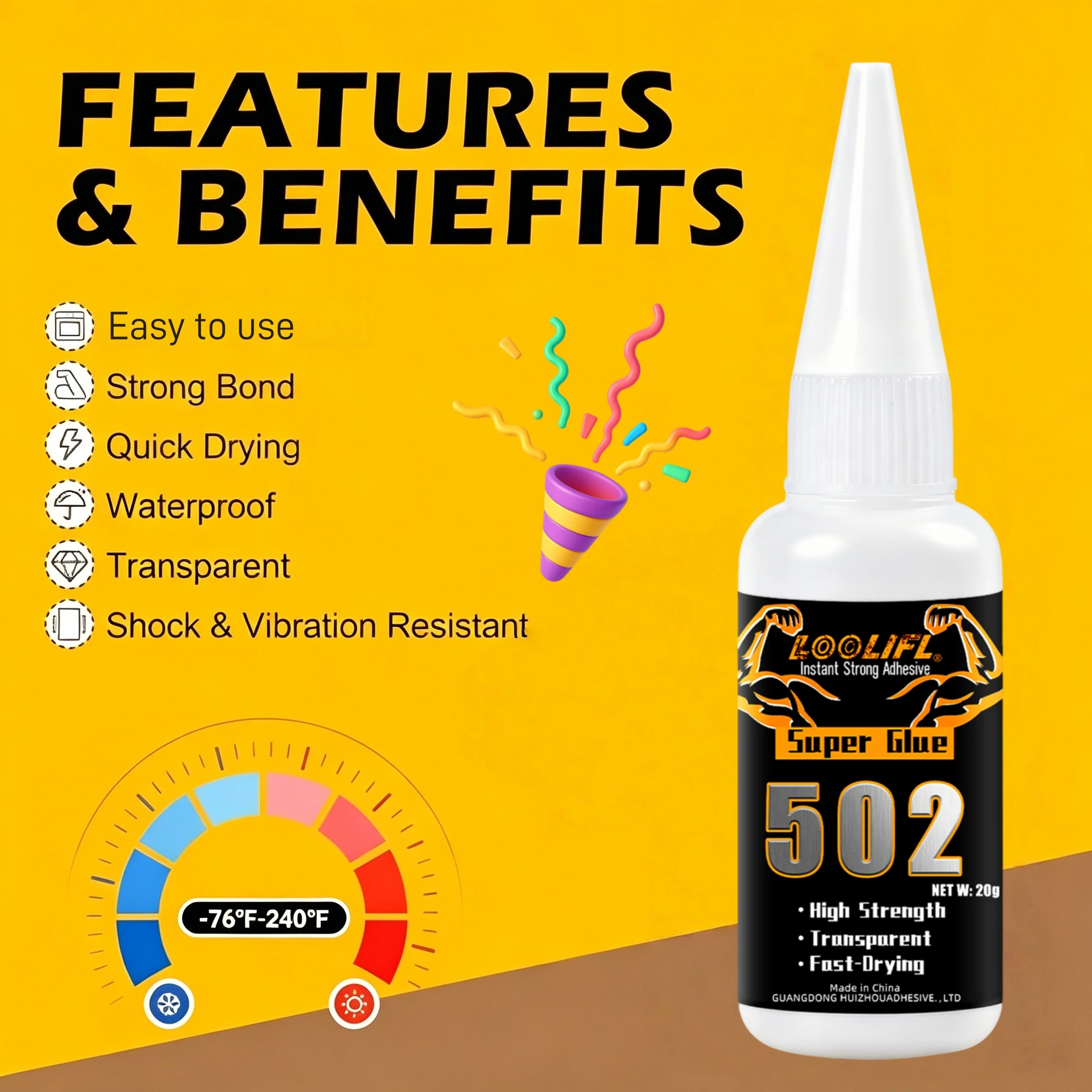 20g 502 Super Glue Instant Dry Cyanoacrylate Adhesive High Strength Repair Glue for Plastic Wood Metal Rubber Ceramic Shoes DIY