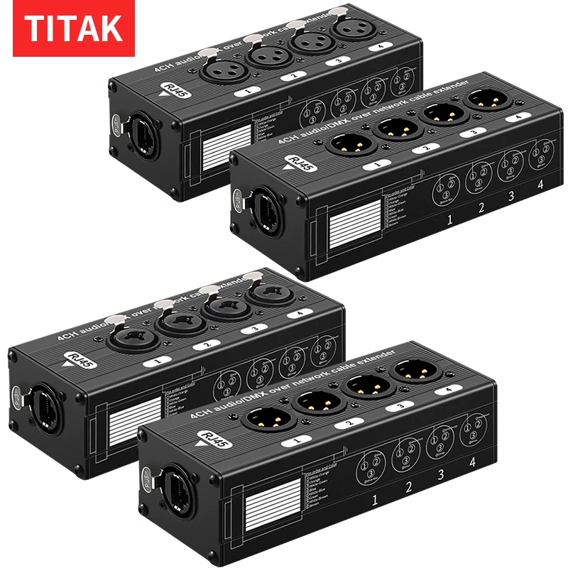 4 Channel XLR to RJ45 Ethernet Extender Durable Aluminum Alloy for Stage Sound Lighting Recording Studio Audio Cables Stage Box