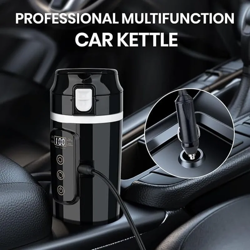 

For Car Kettle For Car 12V Portable Heating Cup 450Ml Touch Screen Digital Display Water Warmer Bottle Thermos Cup-M53K
