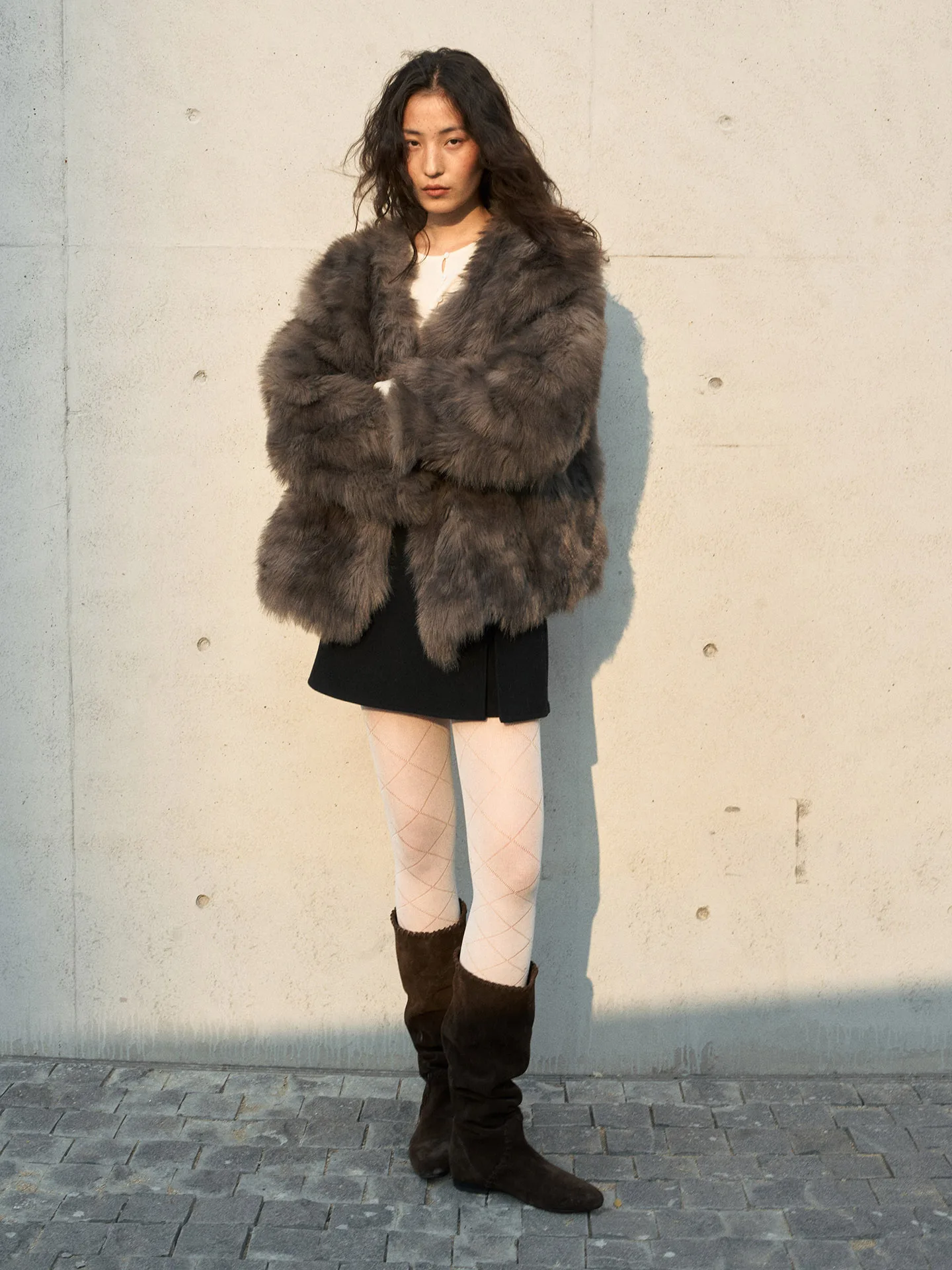 

Loeband Original Faux Fur Eco-Leather Coat Women's Fluffy Open Cardigan Winter Velvet Touch Long Sve Jaet